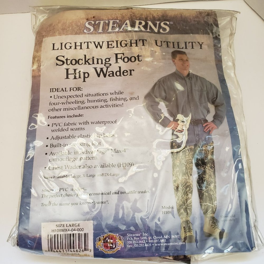 Stearns Lightweight Utility Stocking Foot Camo Hip Wader Size Large